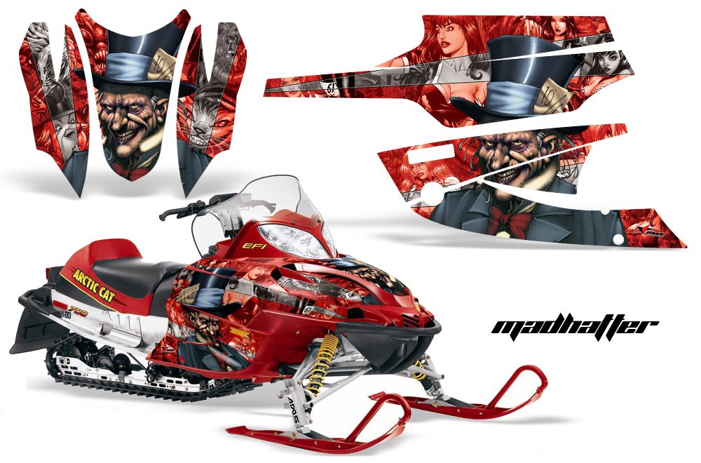 AMR Racing スノーモービルグラフィックキット ステッカー デカール Arctic Cat Firecat 2003-2006対応 マッドハッター シルバーレッド