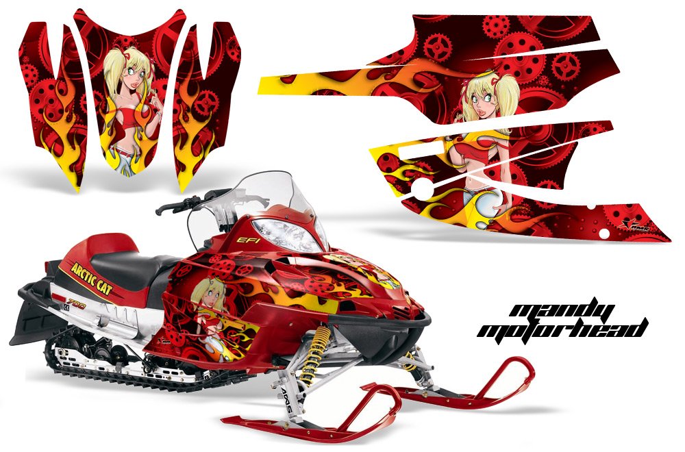 AMR Racing スノーモービル グラフィックキット ステッカー デカール Arctic Cat Firecat 2003-2006対応 - Motorhead Mandy レッド