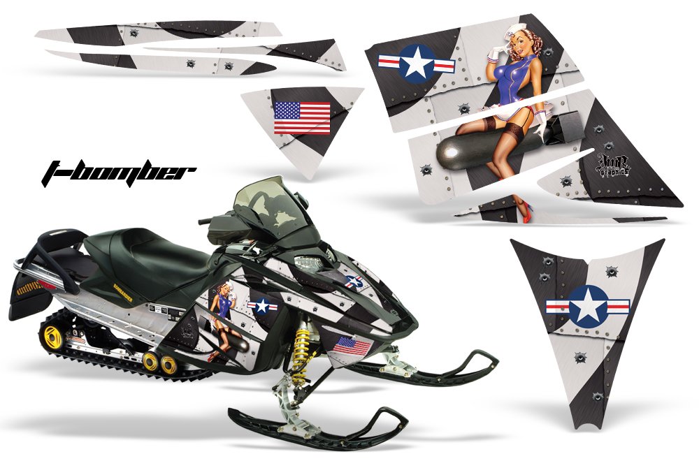 AMR Racing スノーモービルグラフィックキット ステッカー デカール Ski-Doo Rev 2004-2012相応う - T-Bomber 黒いこと プリンター・FAX用インク-インクカートリッジ