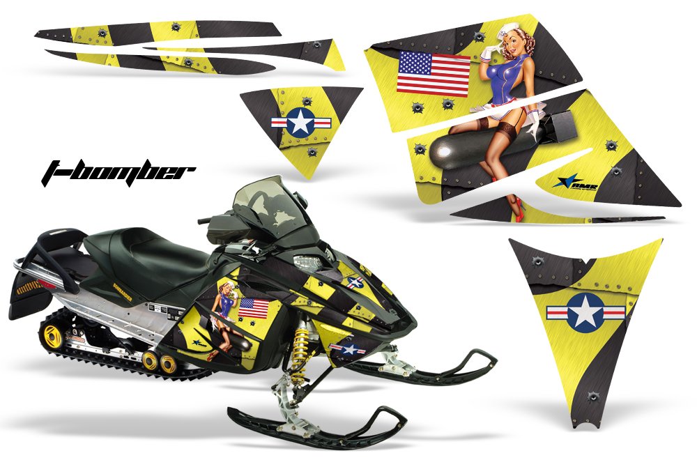 AMR Racing スノーモービルグラフィックキット ステッカー デカール Ski-Doo Rev 2004-2012相応う - T-Bomber 黄色