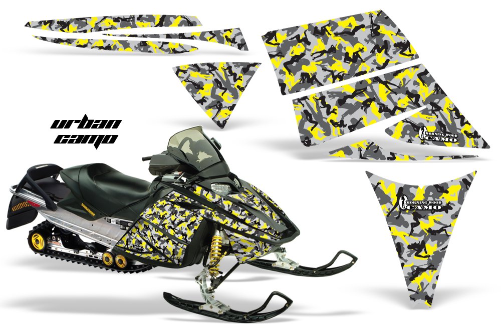 AMR Racing スノーモービルグラフィックキット ステッカー デカール Ski-Doo Rev 2004-2012対応 - アーバン迷彩イエロー
