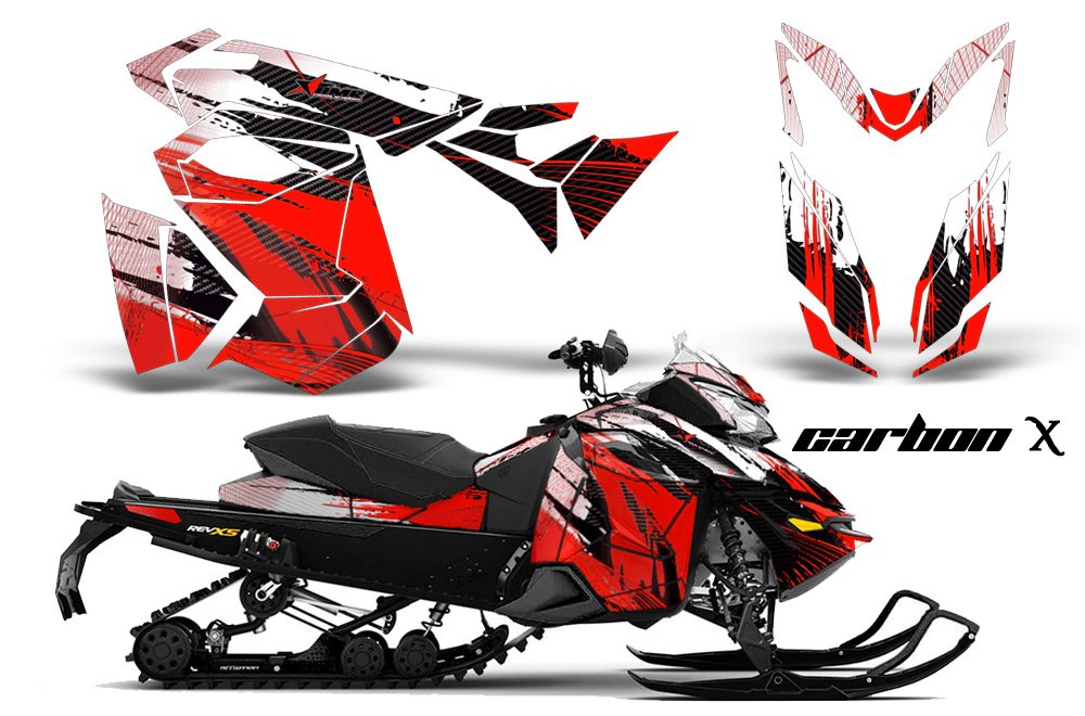 AMR Racing スノーモービルグラフィックキット ステッカー デカール Ski-Doo Rev XS 2013-2014対応 - カーボンX - レッド