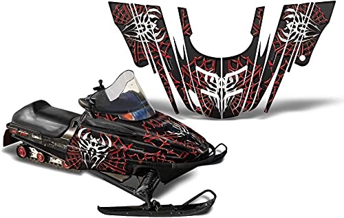 AMR Racing スノーモービルグラフィックキットステッカーデカール ポラリス700XC、800XCR、600 RMK 1999-2003と互換性あり - ウィドウメーカー レッドブラック