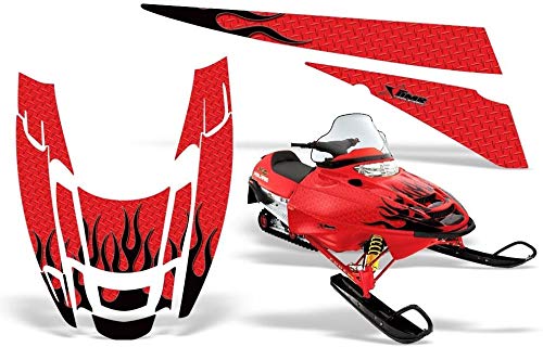 AMR Racing スノーモービルグラフィックキット ステッカー デカール ポラリスエッジ1999-2010相応う - 金剛石ひな形 黒いこと 赤いこと