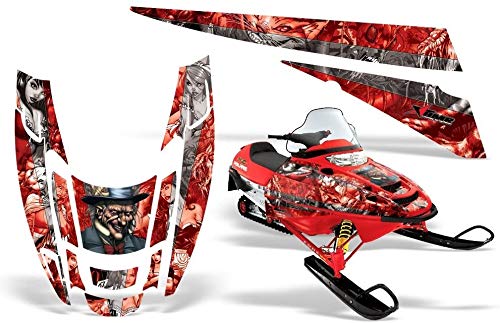 AMR Racing スノーモービルグラフィックキットステッカーデカール ポラリスエッジ1999-2010対応 - マッドハッター シルバーレッド｜global研究所
