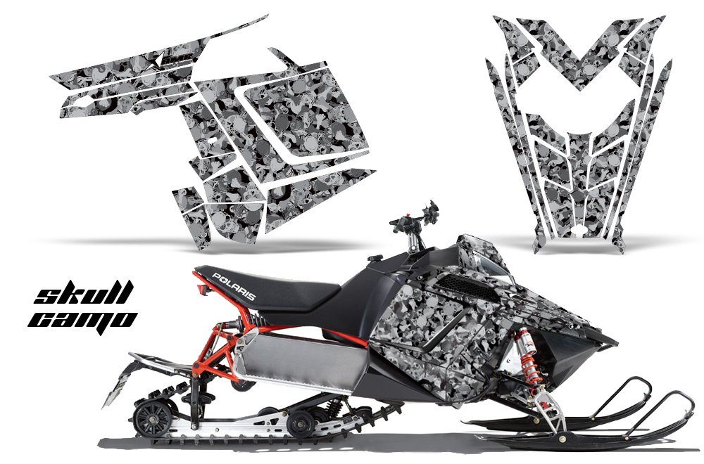 AMR Racing スノーモービル グラフィックスキット ステッカー デカール Polaris PRO-R、RMK、ラッシュ、スイッチバック、アサルト2011-2014 - スカルカモ ブラック|global研究所