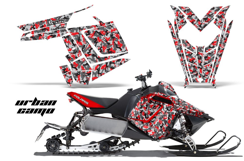 AMR Racing スノーモービルグラフィックキット ステッカー デカール ポラリス PRO-R RMK Rush Switchback Assault 2011-2016対応 - アーバンカモフラージュ レッド|global研究所
