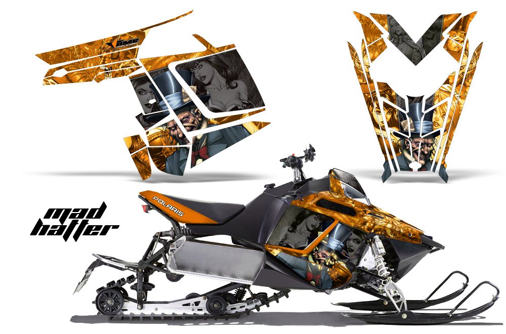 AMR Racing スノーモービルグラフィックキット ステッカー デカール ポラリス PRO-R RMK Rush Switchback Assault 2011-2016対応 - マッドハッター ブラック イエロー｜global研究所
