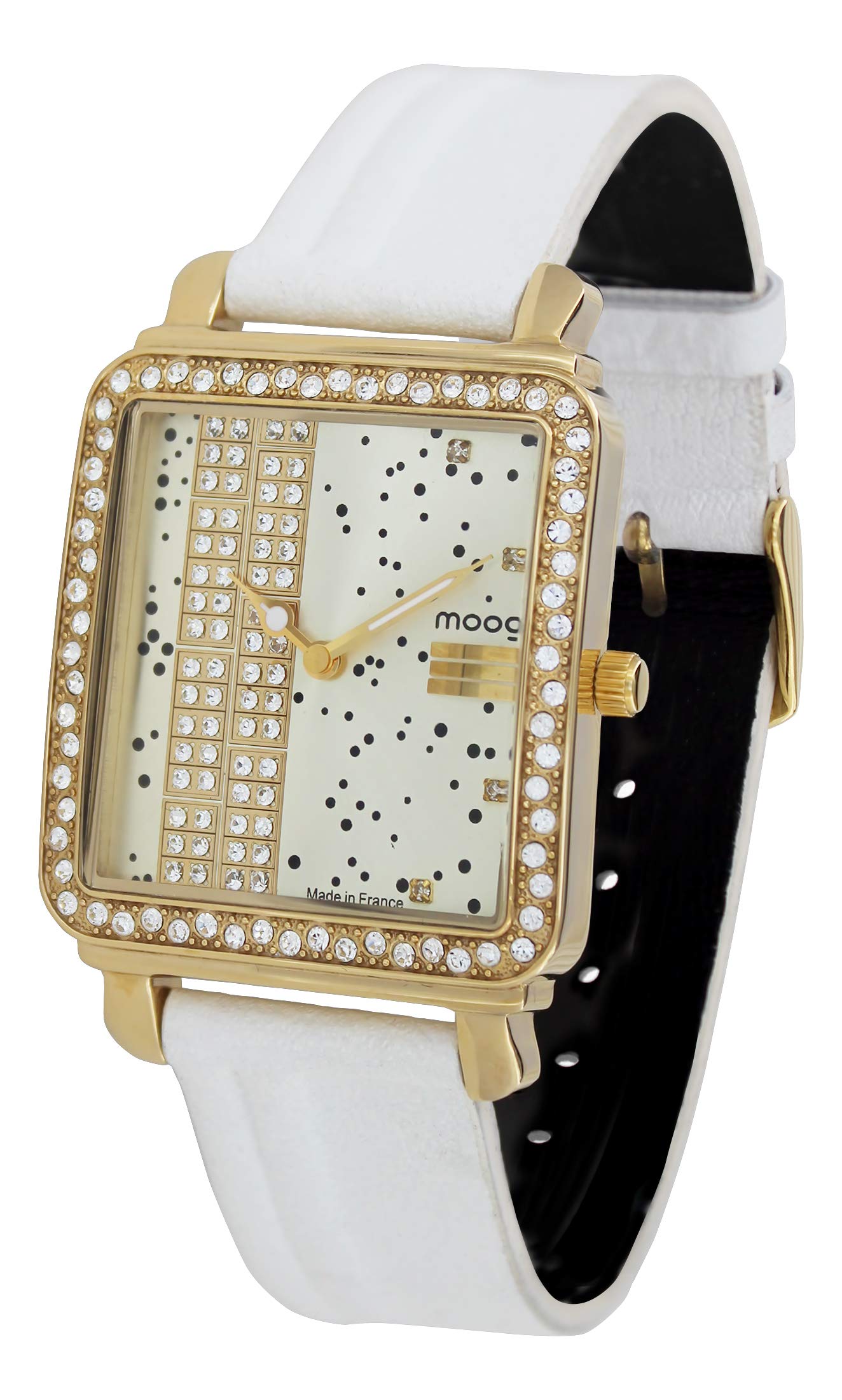 Moogパリ ? g.t. ? Women 's Watch withシャンパンダイヤル、ホワイトストラップin Genuine Calfレザー、Made in France ? m44972 ? 002