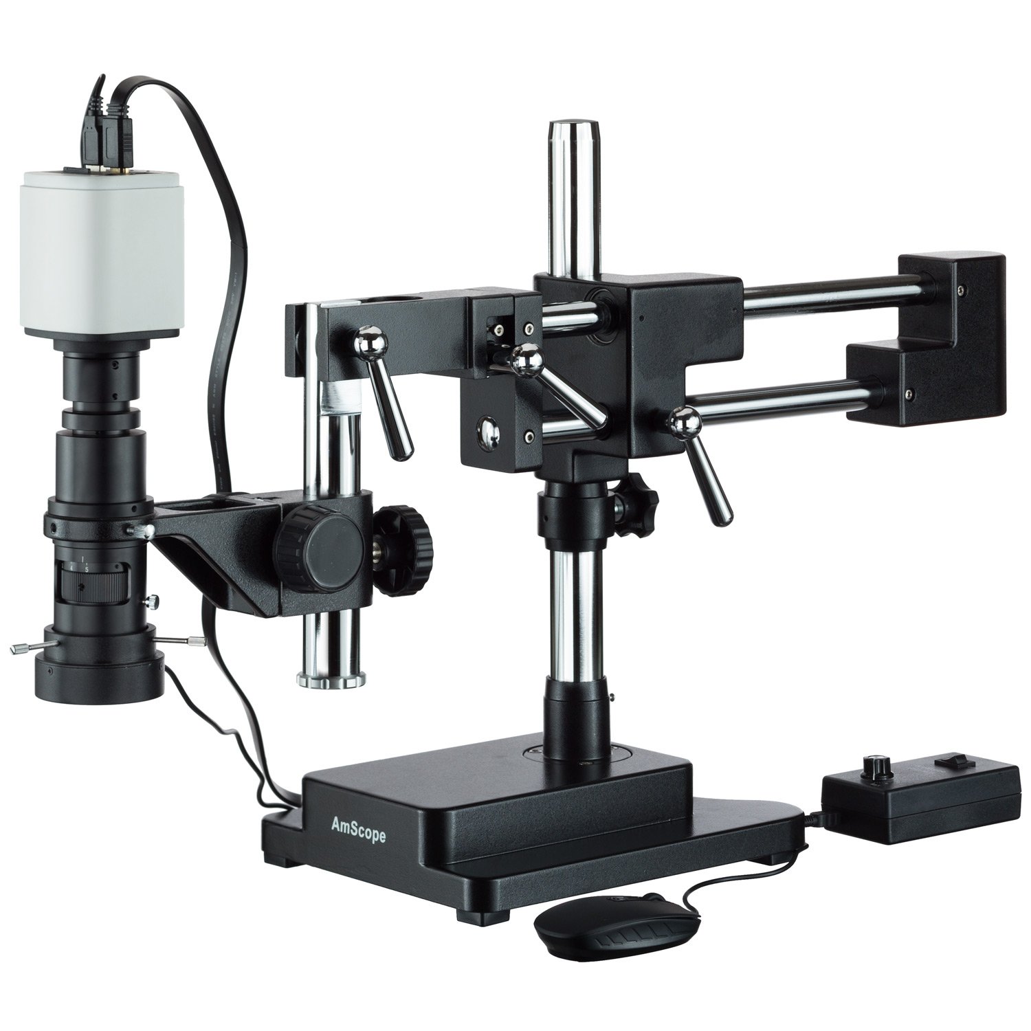 AmScope ダブル手を持つ実業用精神測定検査望遠レンズ単眼マイクロスコープ照明ランプと1080 HDMI写真機