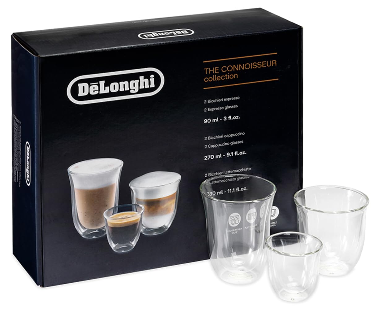 デロンギ (De'Longhi) ダブルウォールグラス ミックスコレクション DLSC302 コップ コーヒー カプチーノ 6個 二重構造 保温保冷性 ラテアート