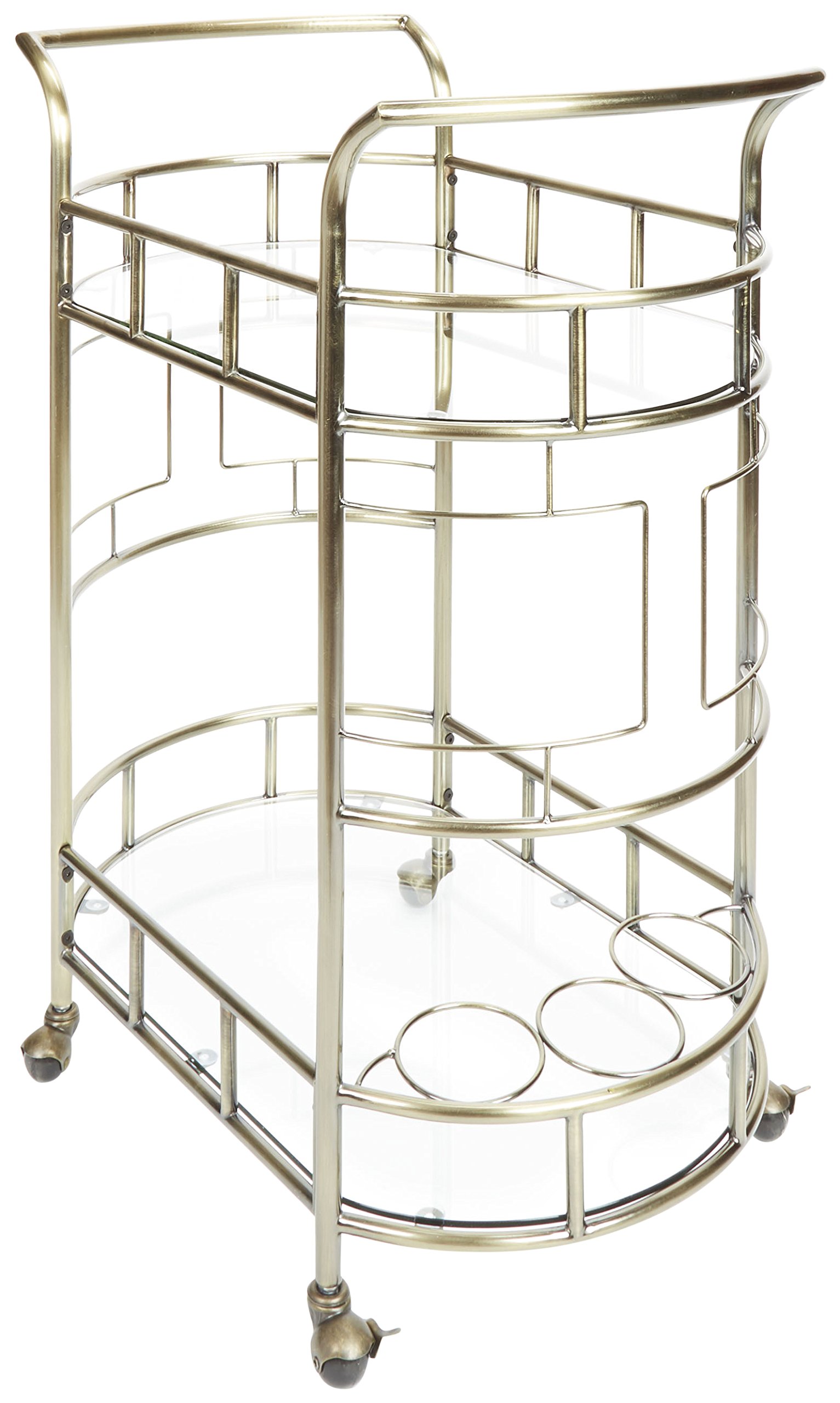 Silverwood FS1133A-COM Sinclair 2-Tier Serving Cart 2  17 L x 26.5 W x 34.5 H  Antique Gold
