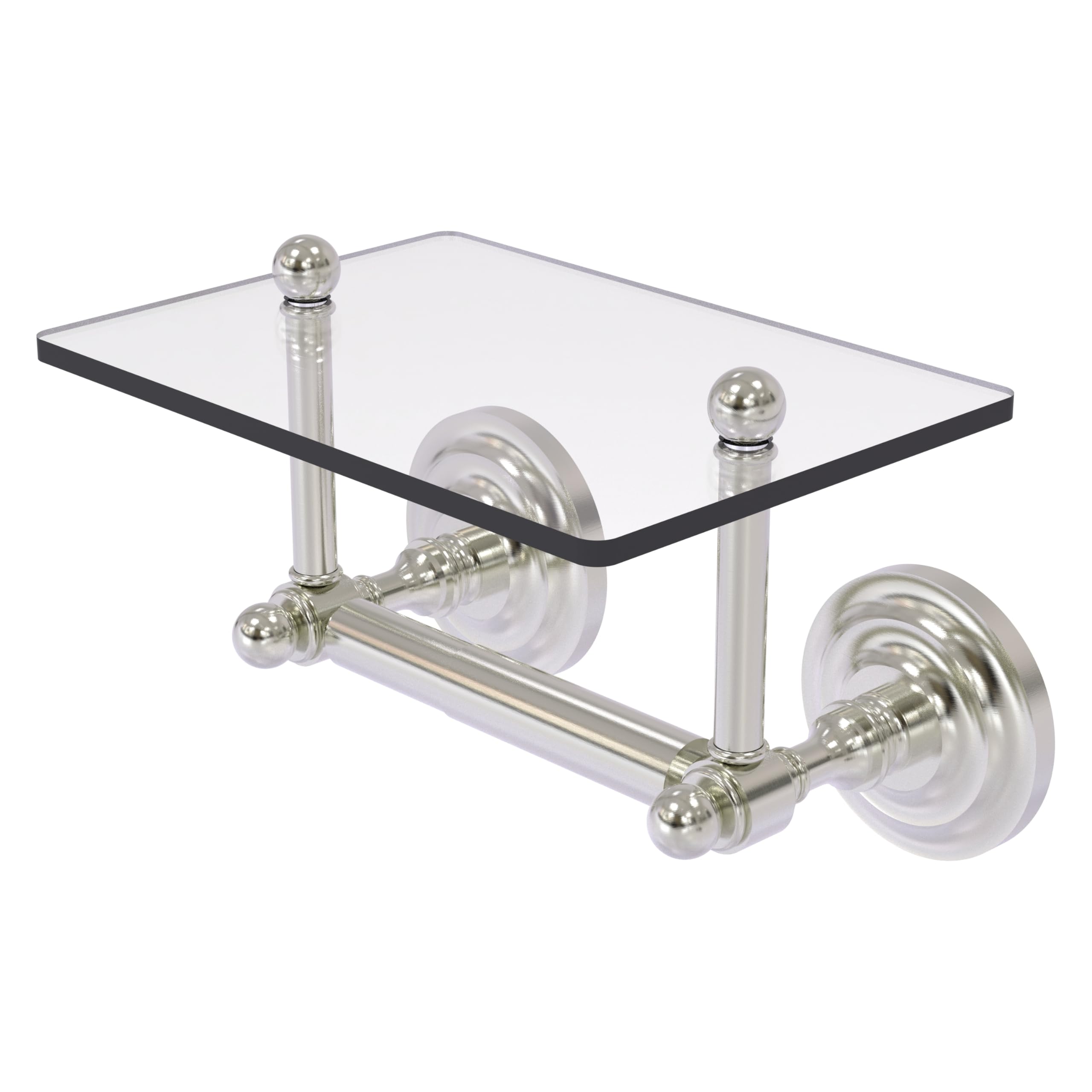 Que New Collection Two Post Toilet Tissue Holder with Glass Shelf - QN-GLT-24-SN