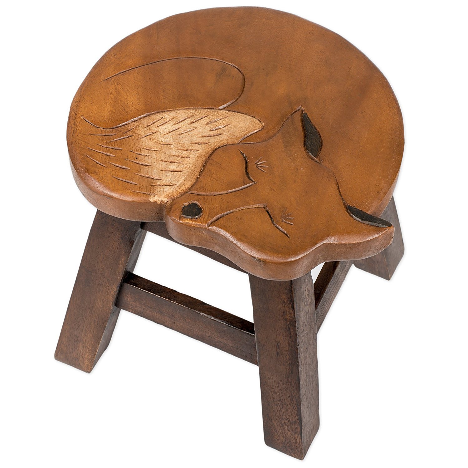 Foxひな型手彫りAcacia Hardwoodかざり付ける遊撃手腰掛け