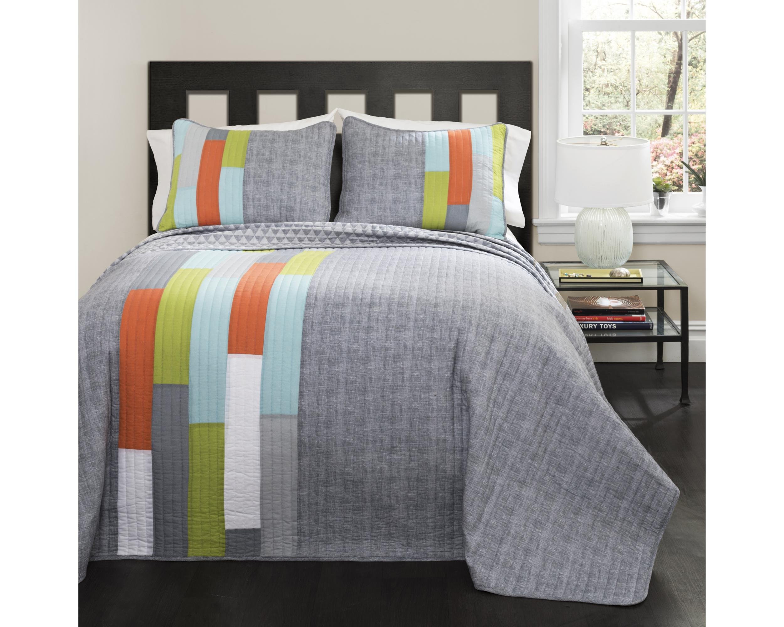 (Full/Queen  Orange) - Lush Decor 3 Piece Shelly Stripe Quilt Set  Full/Queen  Orange