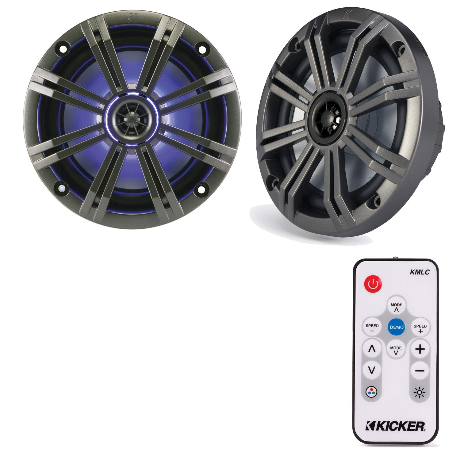 KICKER 6.5インチ KMシリーズ マリンスピーカーバンドル 41KM654LCW 41KMLC LEDリモコン付き