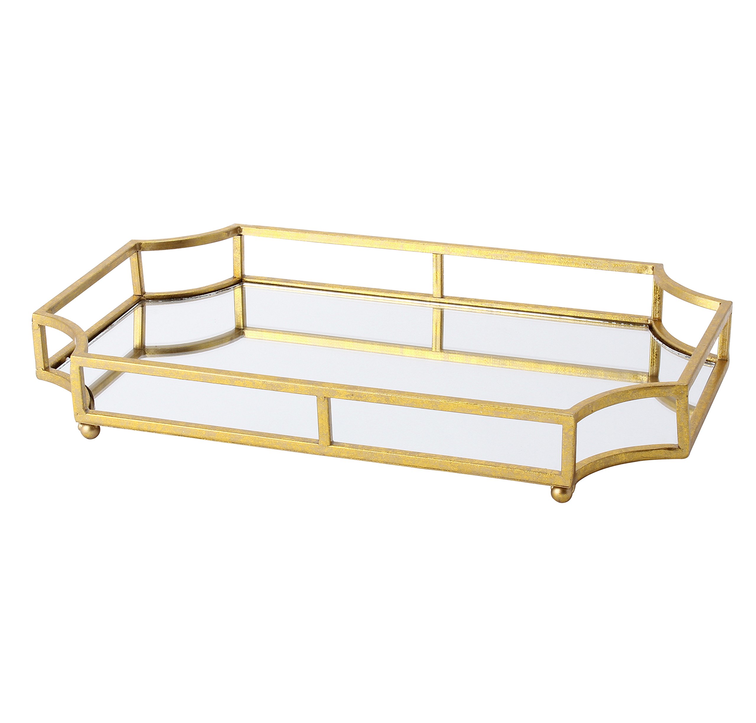 (Gold) - Kate and Laurel Ciel Metal Mirrored Ornate Decorative Tray 46cm x 30cm Gold Leaf Finish