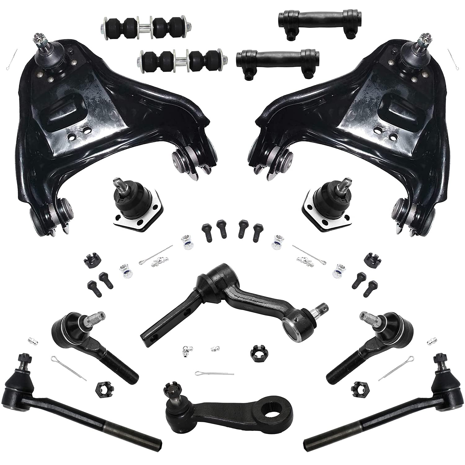 Detroit Axle フロントサスペンションキット 14点 アッパーコントロールアーム 2点 ローワーボールジョイント2点 スウェイバーエンドリンク ピットマン&アイドラーアーム タイロッドエンド 調整スリーブ 2点 4x4モデルのみ|global研究所
