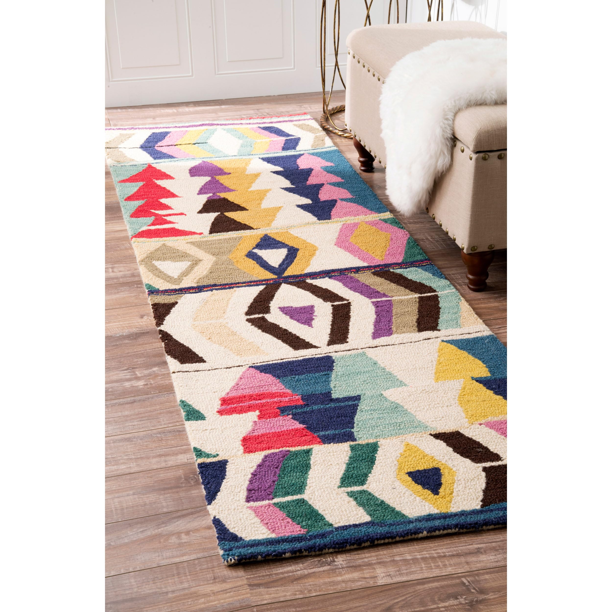 nuLOOM Bohemian Geometric Tribal Hand Made Woolen Runner Area Rugs  2 6 x 8  Multicolor