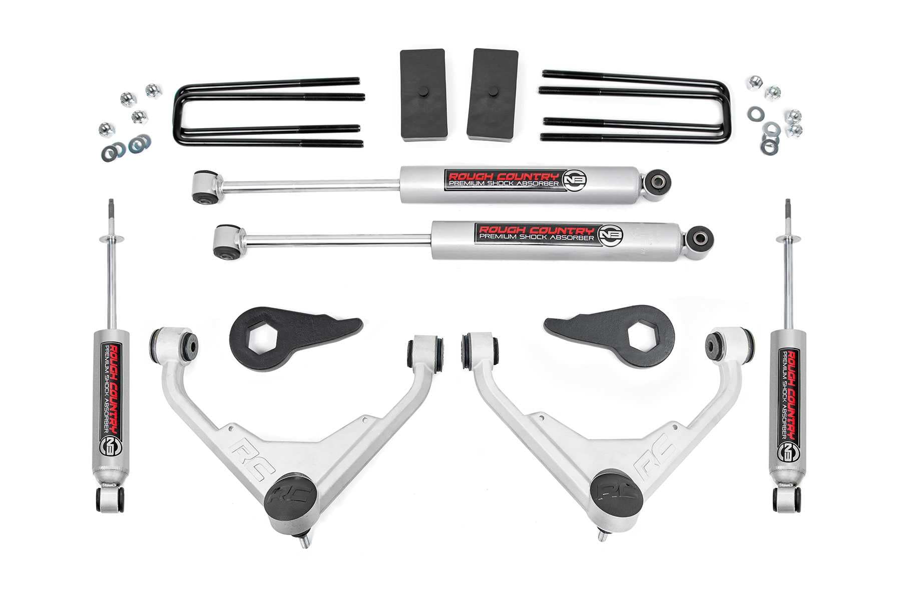 Rough Country 3in 昇降機一揃いの道具 2001-2010 Chevy/GMC 2500固定ディスク用 | FT吊りひも - 8596N2