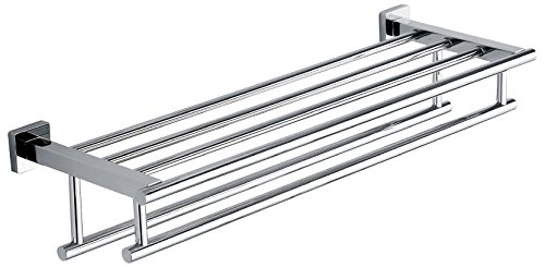 QT Premium Modern Double Hanging Quadruple Towel Bar Rack w/ Square Base (61 珊)- Polished and Shiny  Stainless Steel  Water and Rust Proof  Wall Mounted  Easy to Instal  Top of the line rack