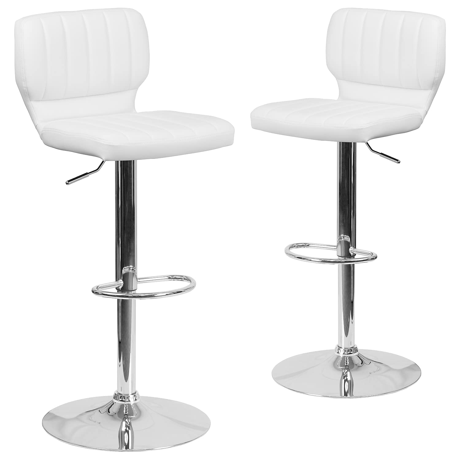 Flash Furniture 2パック コンテンポラリー ホワイト ビニール 高さ調節可能 バースツール 垂直ステッチバックとクロームベース｜global研究所