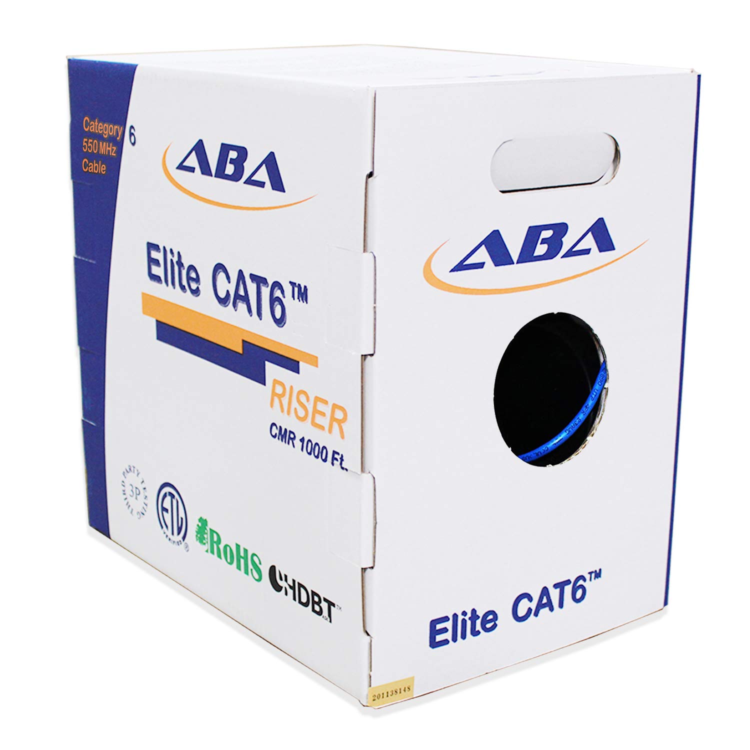 CAT6ライザー(CMR)、1000フィート、UTP 23AWG、ソリッド裸銅、550MHz、UL認定、簡単に引っ張れる(Reelex II)ボックス、バルクイーサネットケーブル ブルー