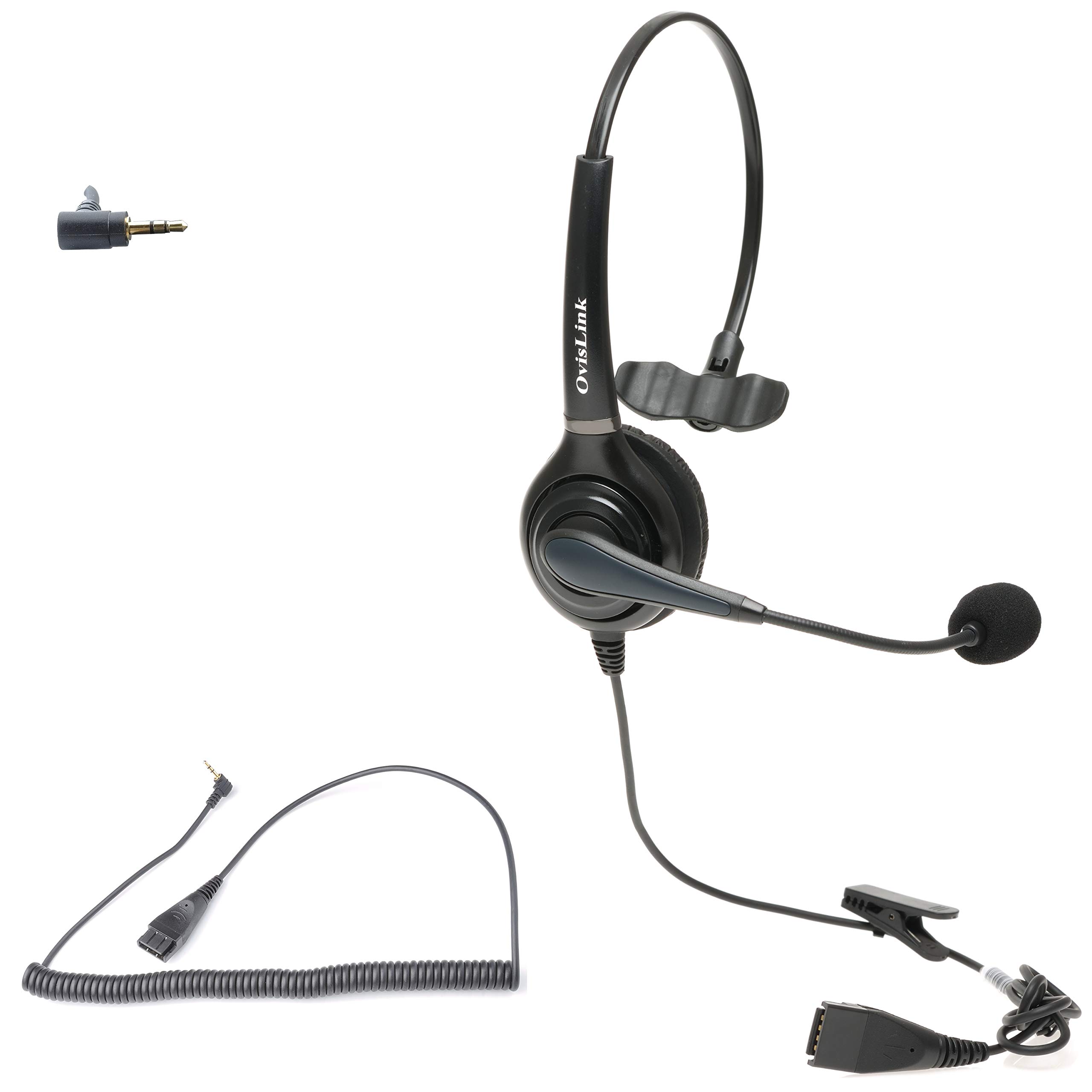 プロフェッショナル AT&T 電話ヘッドセット | 2.5mm クイックディスコネクトコード | コールセンターヘッドセット ノイズキャンセリングマイク付き | 回転式マイクブーム | オーバーヘッドスタイル | 快適