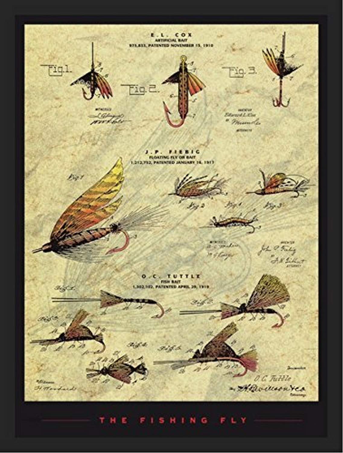 Buyartforless ひな形入り口・入口 The Fishing Fly 24 x 36 アートプリントポスター フィッシングフライ 専売特許ひな型 線描 人工フローティング飛球 魚釣り餌 機械類的ひな型と大きさ
