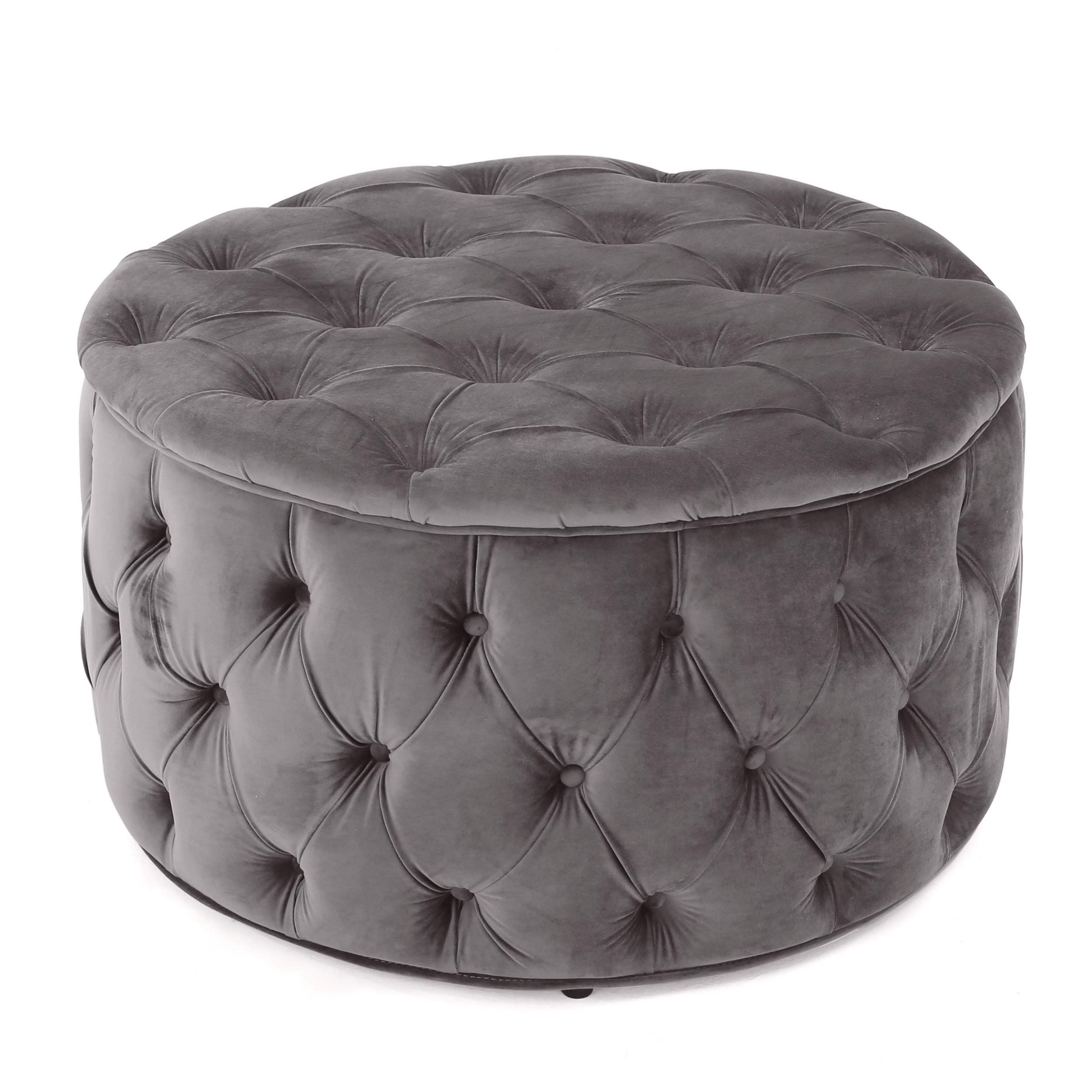 Great Deal Furniture プロヴァンス ダークグレー 房状 ベルベット ラウンド オットマン｜global研究所