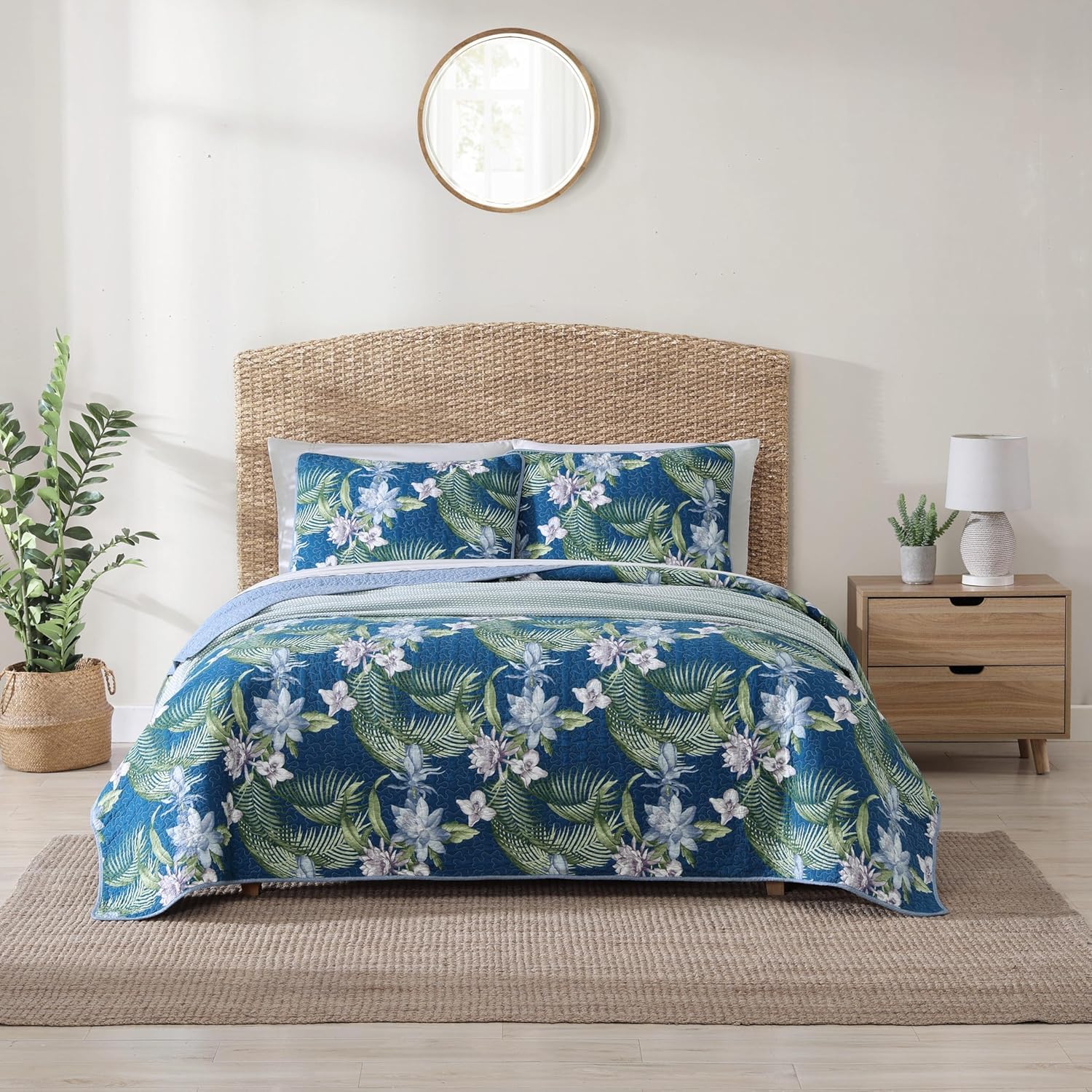Tommy Bahama - 第一人者キルト仕掛ける、リバーシブルコットン寝具 お一揃いの枕覆いかぶせる付き添い人、ミディアムウェイト、エコテックス公証(サザンブリーズダークブルー)