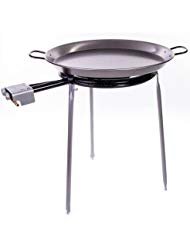 Paella Pan Polished Steel + Paella Gas Burner and Stand Set - Complete Paella Kit for up to 20 Servings