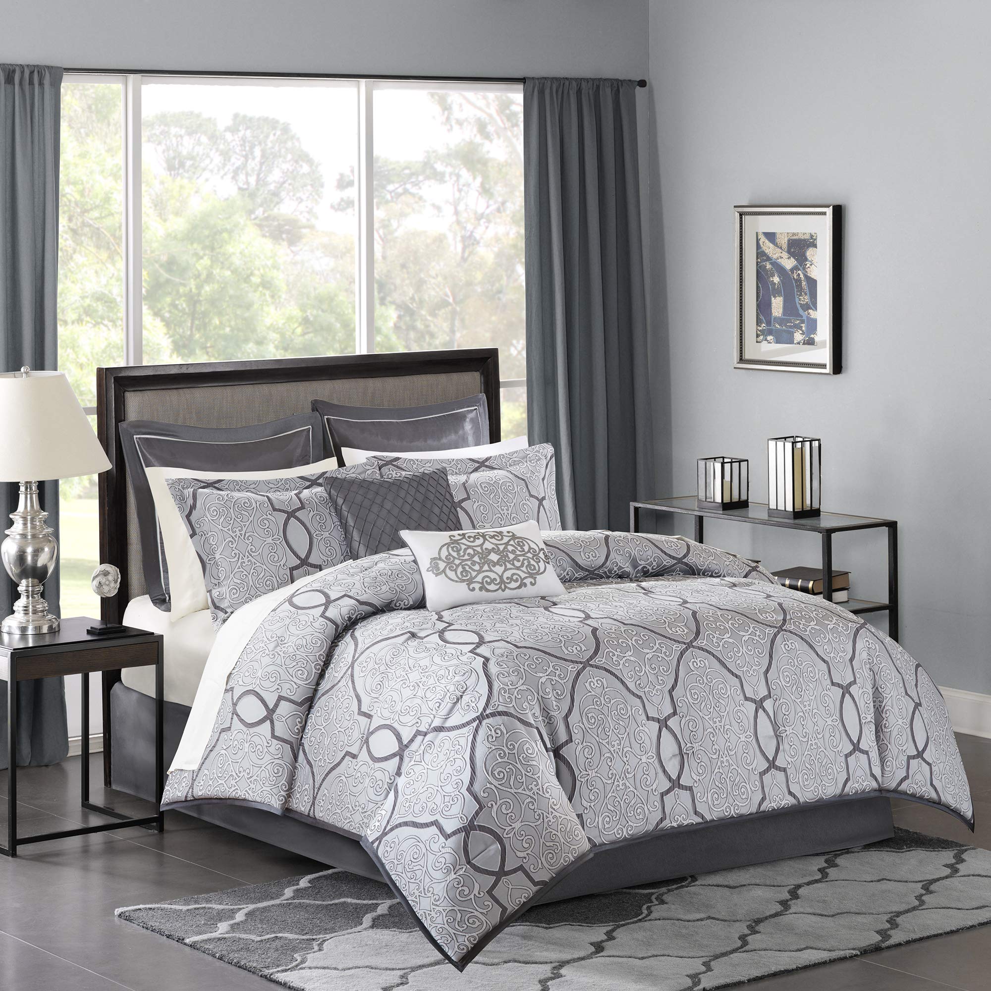 Madison Park LaVine 12 Piece Jacquard Comforter Set  Blue  King