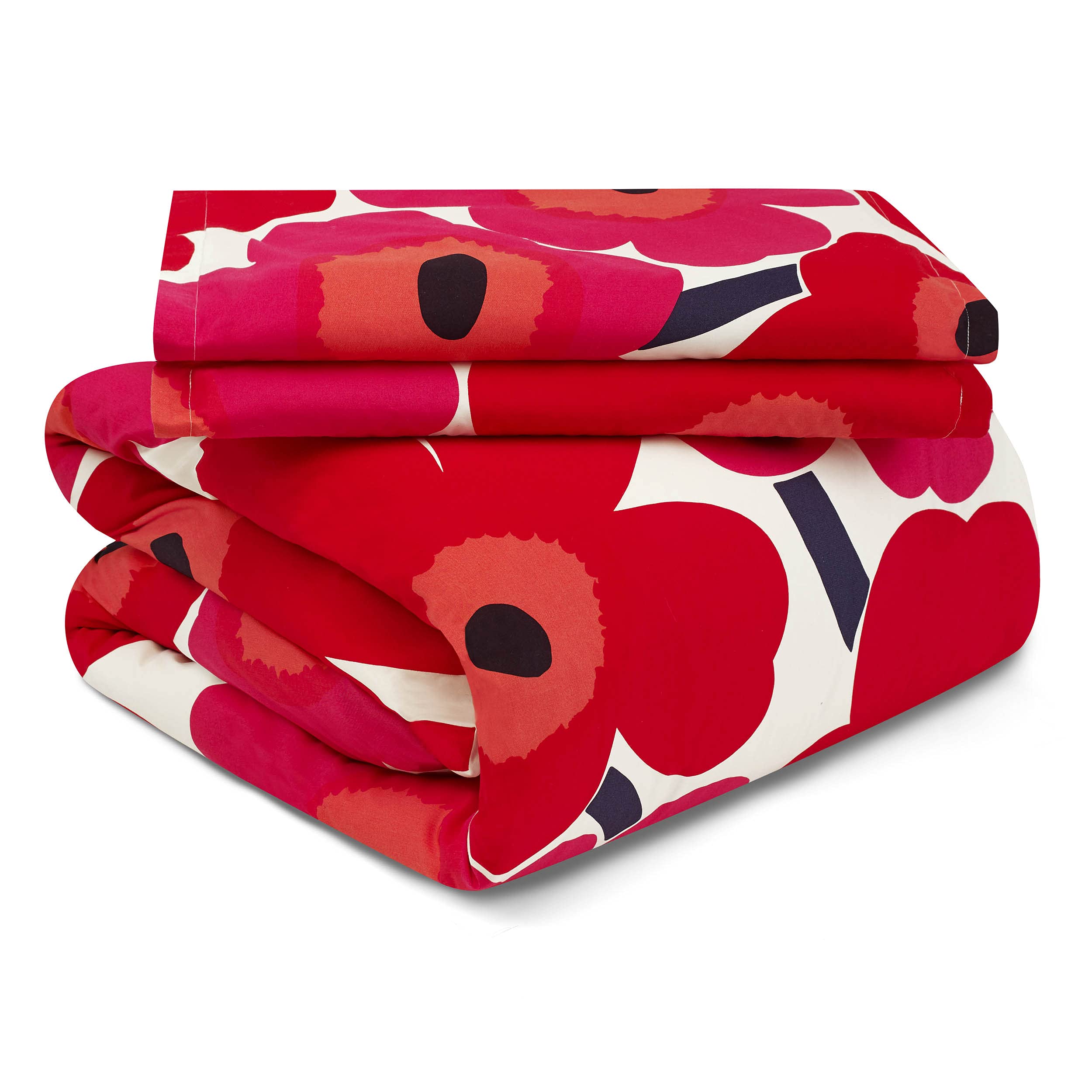 Marimekko - 掛け布団カバーセット、お揃いの枕カバー&ボタン留め付きコットン寝具、オールシーズンホームデコレーション(ユニコレッド、フル/クイーン)