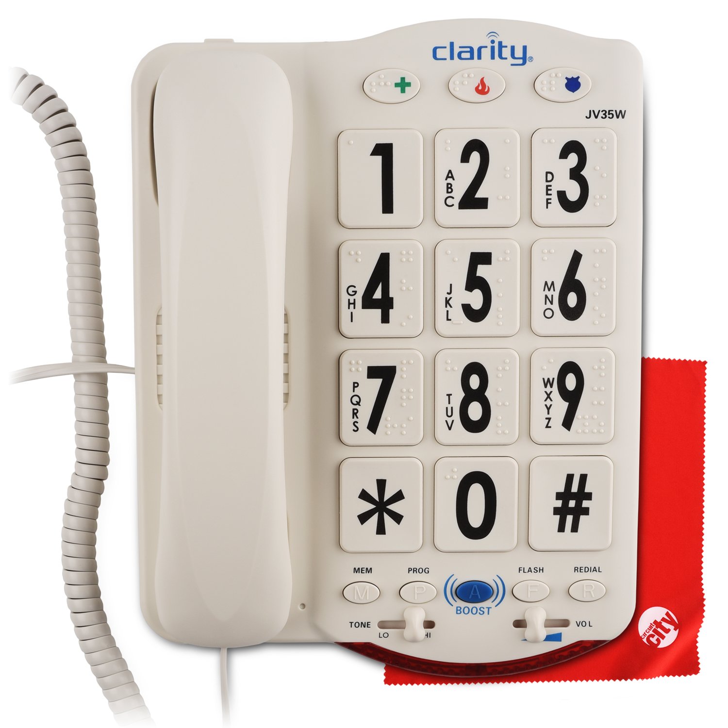 Clarity JV35W 適度な聴覚損失増幅コード付き携帯電話 Circuit City マイクロファイバークリーニングクロス付き