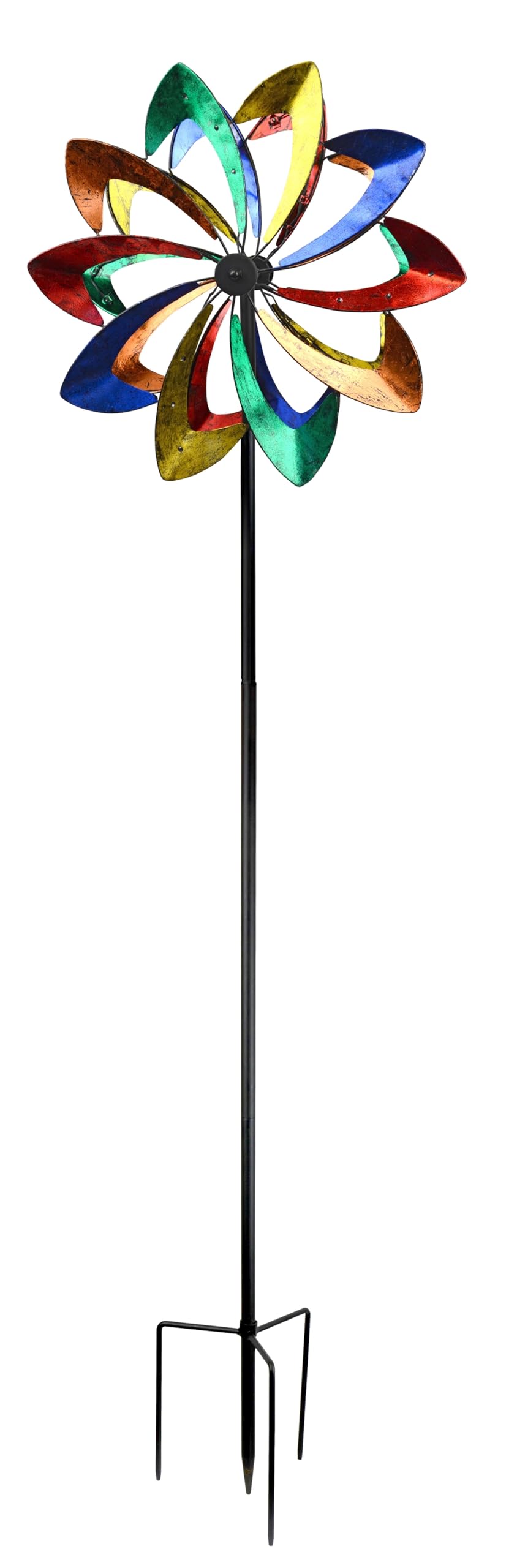 Red Carpet Studios 34417 鮮やかなガーデンアートスピナー マルチカラー花びら 風力発電ライト付き画像