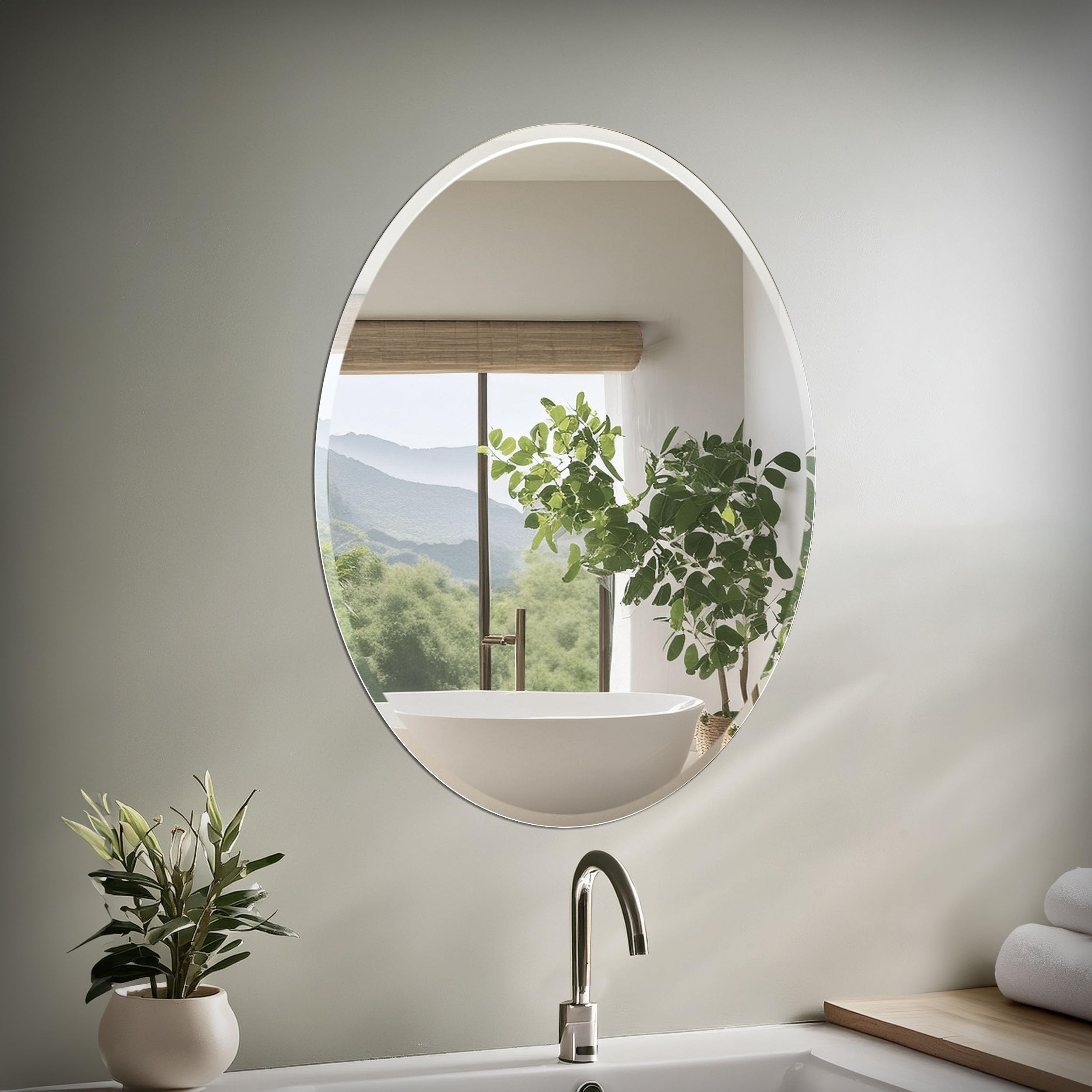 (32-inch  Oval) - Gatco 1801 Flush Mount Frameless Large Mirror  Oval