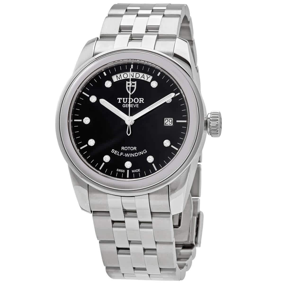 Tudor Glamour Day \u0026 Date 56000 黒いこと文字盤 ステンレス鋼スチール写真 39粍 メンズウォッチ