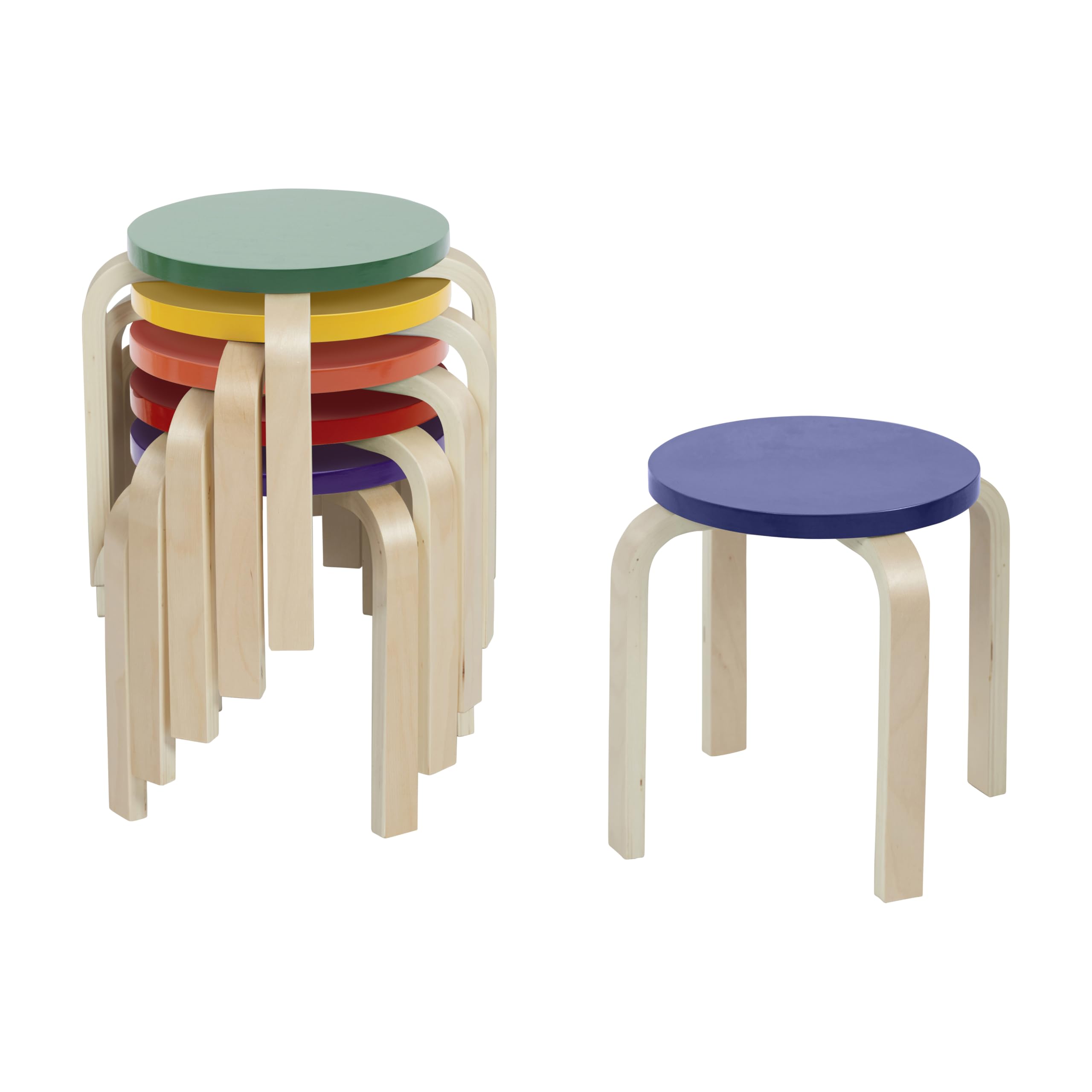 ECR4Kids Bentwood Stacking Stools for Kids 12 H Assorted (6-Piece Set)｜global研究所