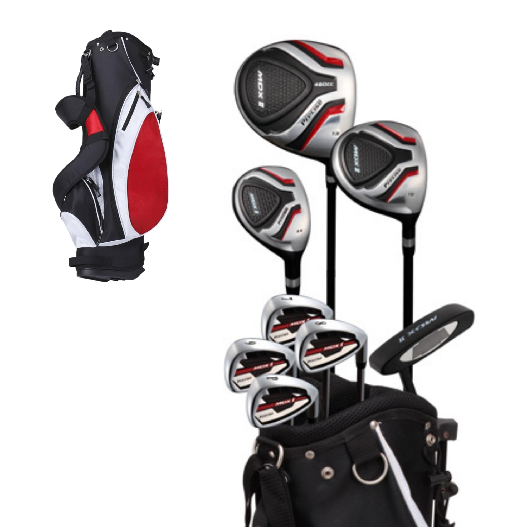 PreciseGolf Co. プリサイス ティーンエイジャー用コンプリートゴルフセットには、次のものが含まれますチタンドライバー、S.S.フェアウェイ、S.S.ハイブリッド、S.S. 7-PWアイアン、パター、スタンドバッグ、ヘッドカバー（3つ）。ティーンエイジャー用（13-16歳、右利き用｜global研究所