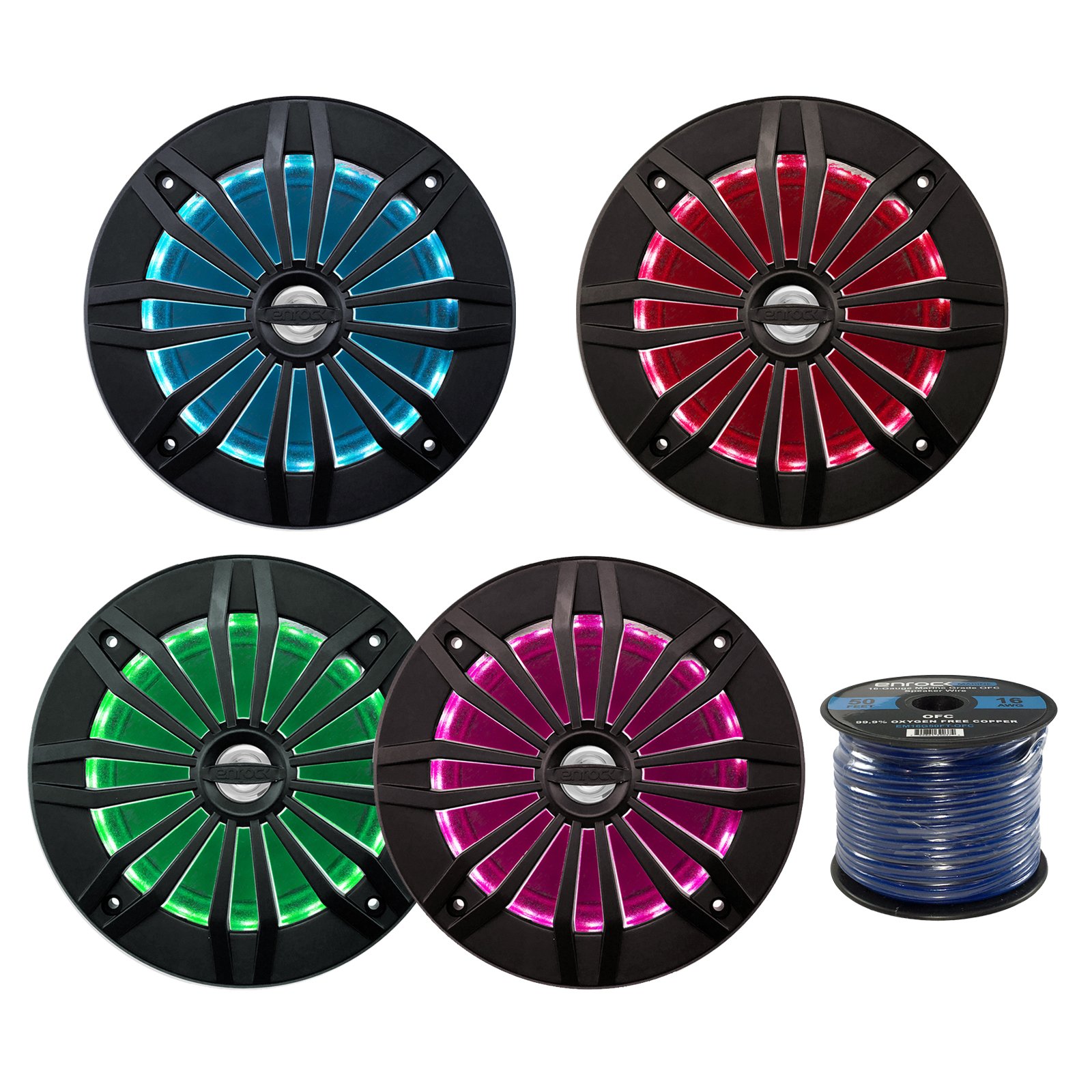 1 ? 3ペアenrockmarine 6.5-inchブラック2 Way、200ワット、Loudspeaker featuringマルチカラーイルミネーションオプションとリモートコントロール、EnrockオーディオMarine Gradeスプールの50足16-gaugeスピーカーワイヤ 2-EMRGB265B