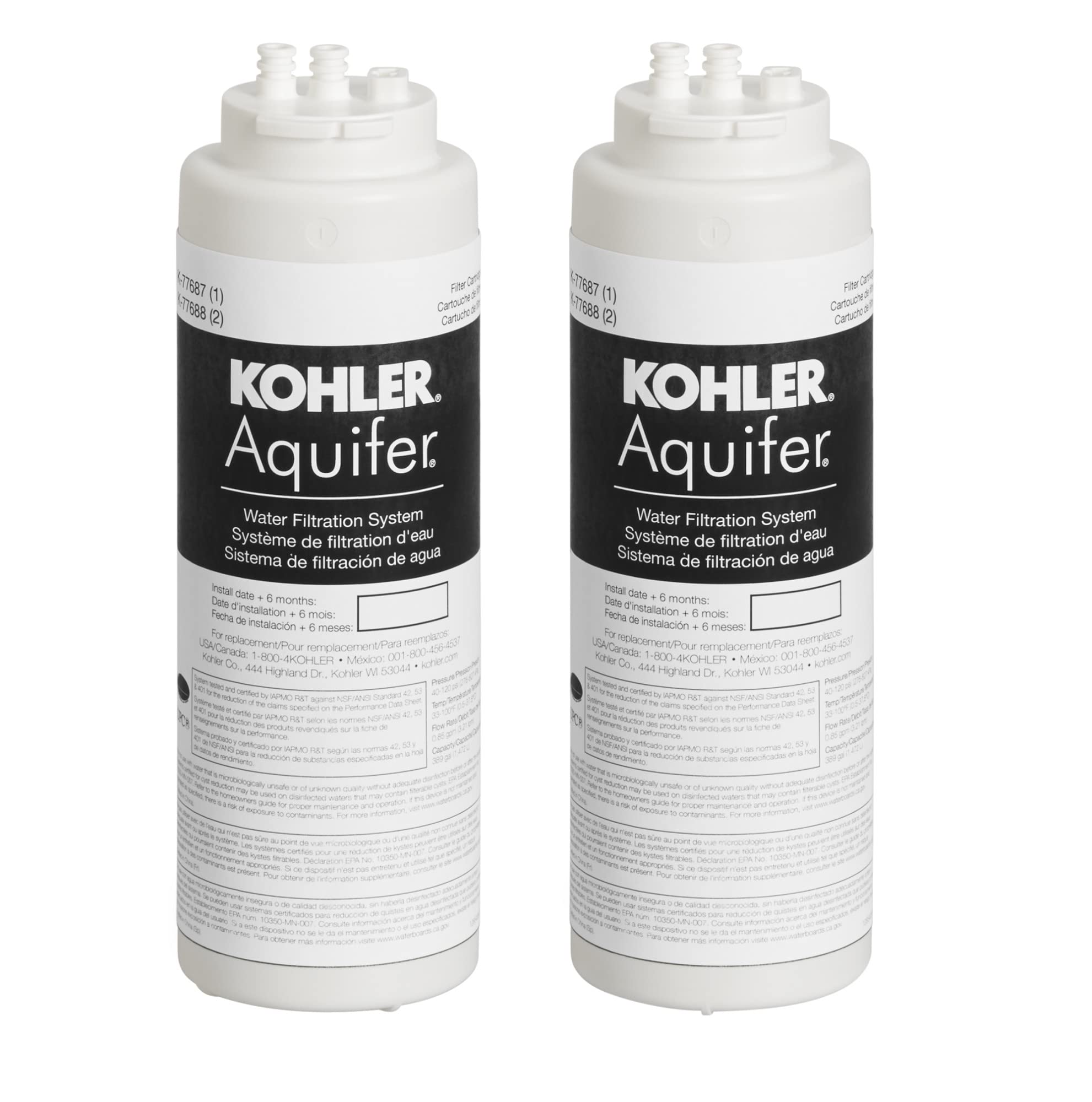 KOHLER 77688-NA お水ろ波器 Aquifer 取り替えっこ用ろ波器薬莢 (2容器に並べる) 2個 (1容器に並べる) 白いこと