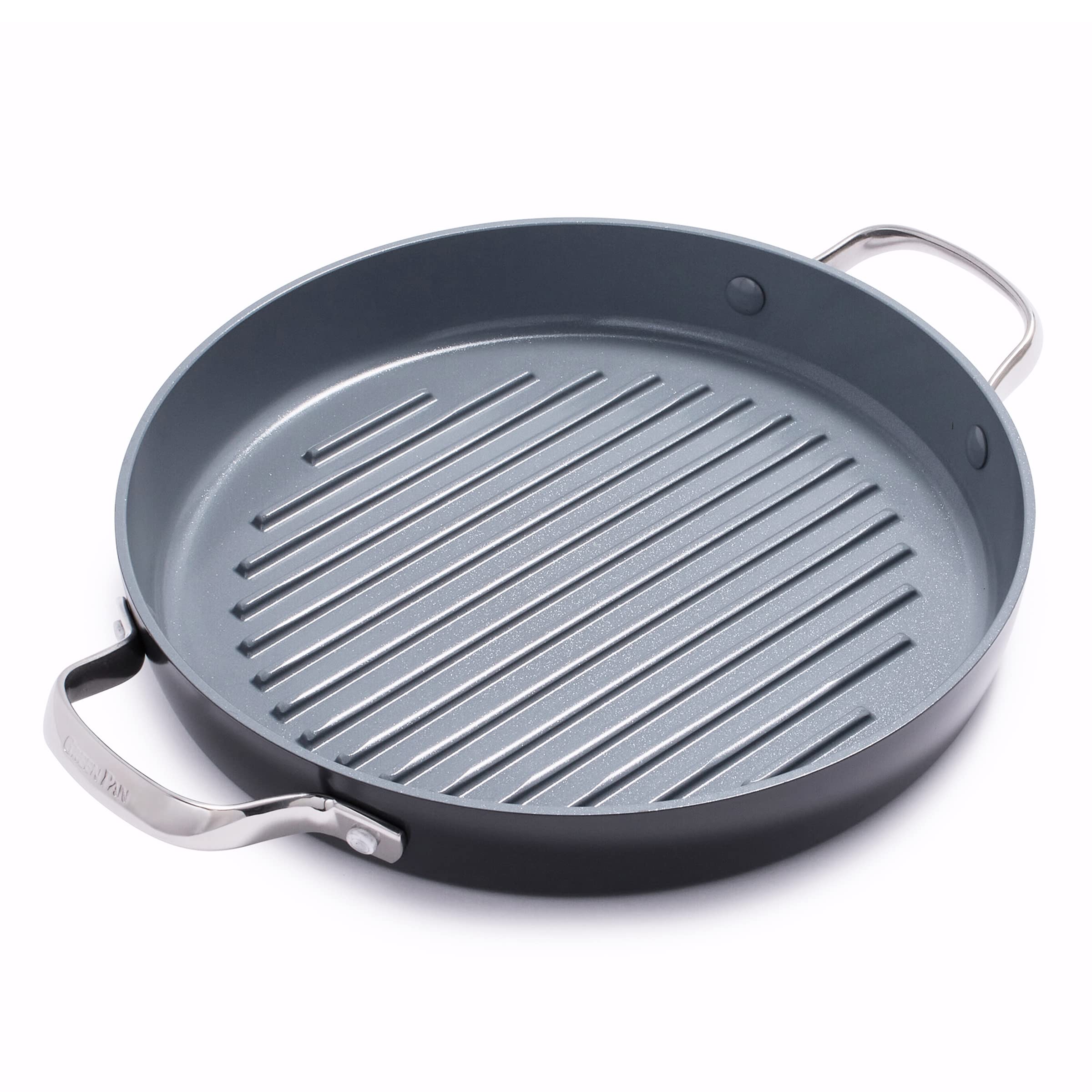 (Small Gray) - GreenPan CC000674-001 Valencia Pro Ceramic Non-Stick Covered Grillpan Small Grey