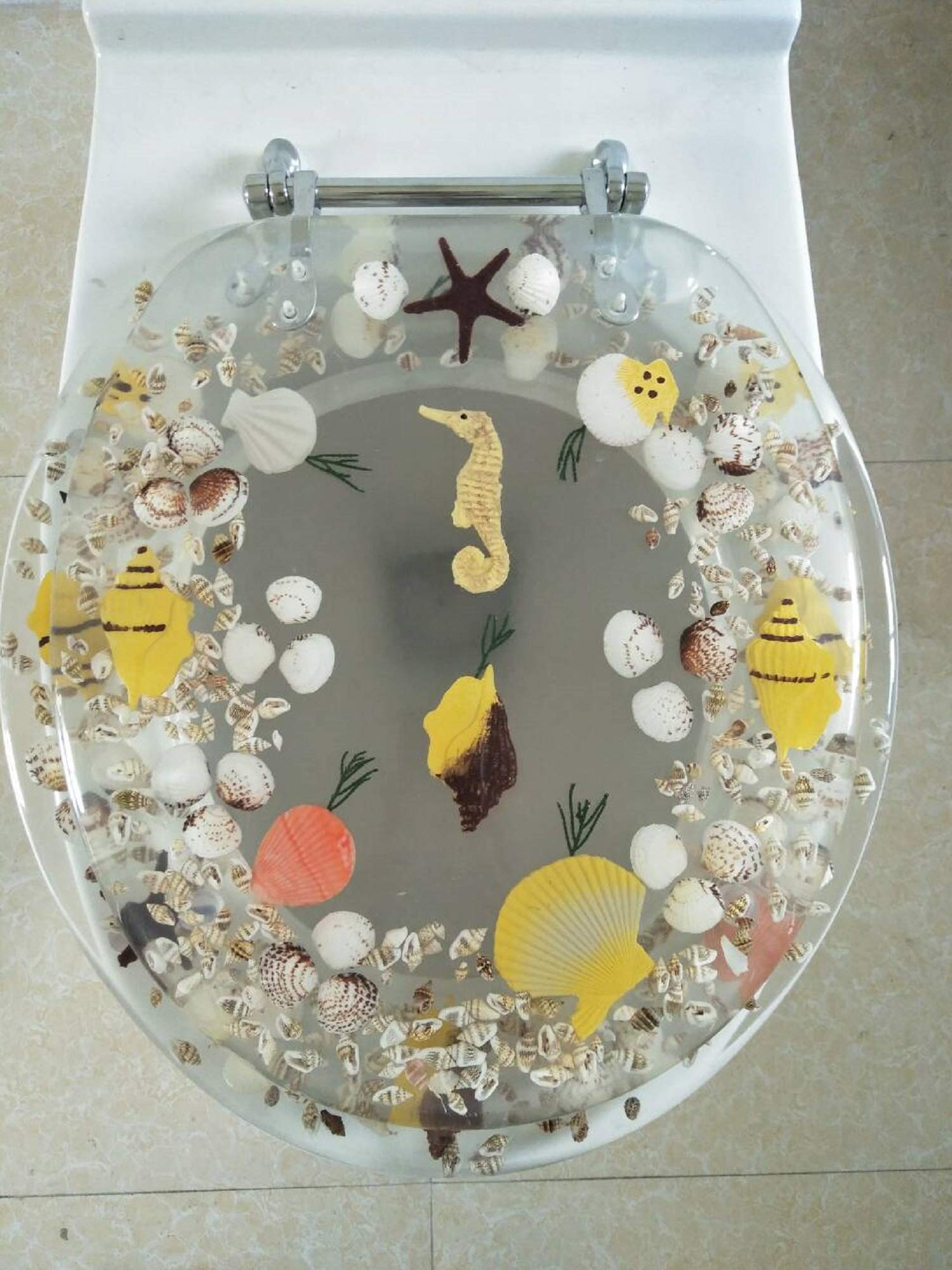 Daniel's Bath & Beyond ポリレジン製丸型タツノオトシゴ便座 17インチ クリア