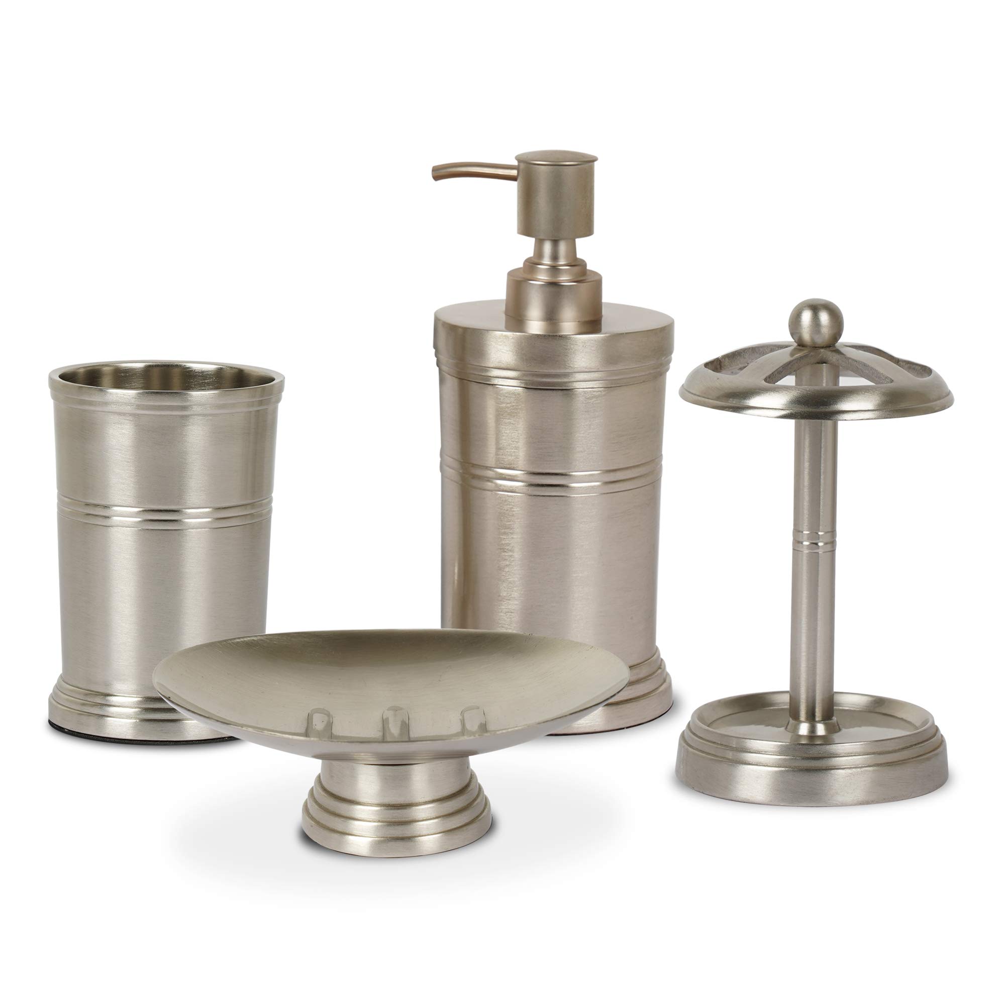 nu Steel DR-3456-SET4 デュアルリッジコレクション バスルームアクセサリー 42階建てバス仕掛ける 石ケンディッシュ ローション剤ディスペンサー タンブラーマグ 歯刷子保持者 無光沢ピューター完成 4天下太平