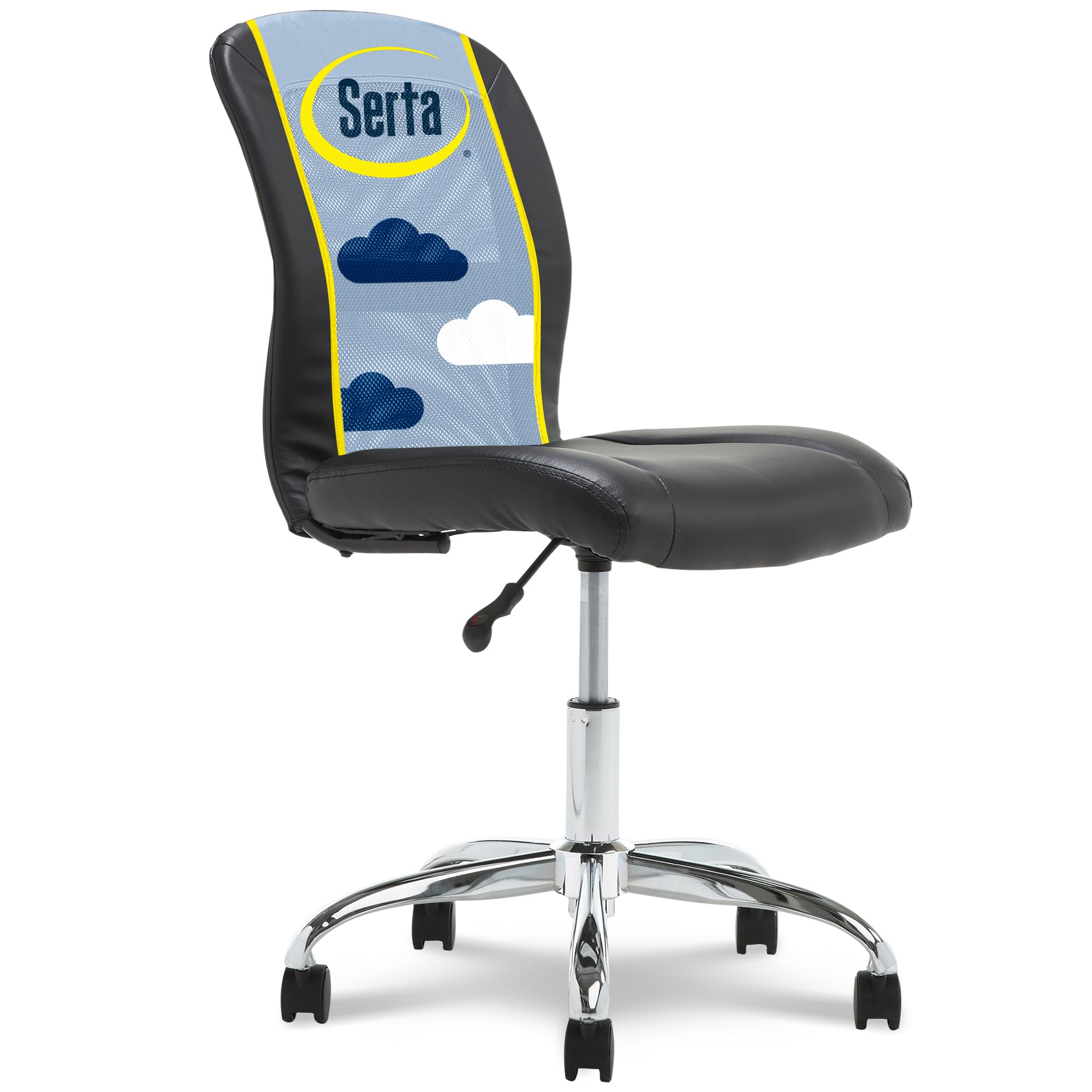 Serta Essentials 人間工学 アームレス ローバック コンピューター回転タスクチェア フェイクレザーとメッシュ ブラック