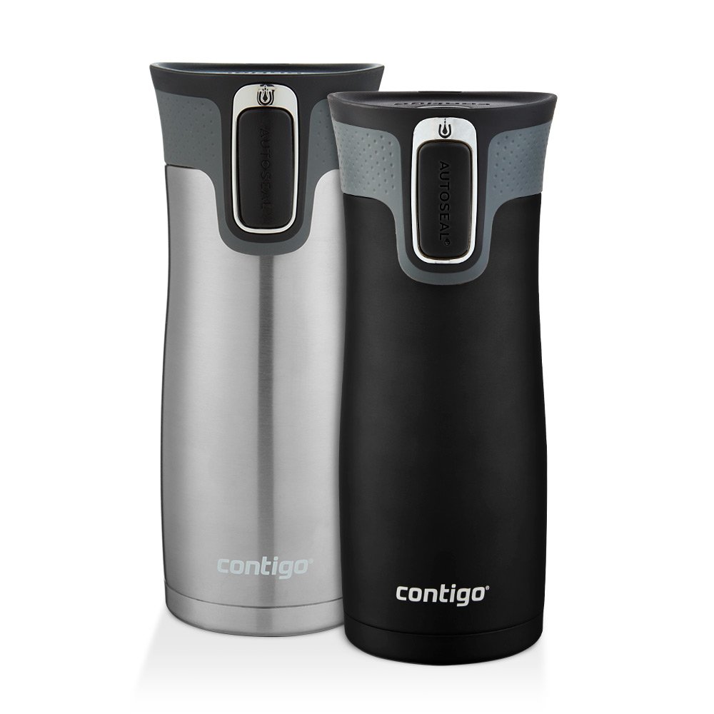(Matte Black \u0026 Stainless Steel) - Contigo AUTOSEAL West Loop Travel Mugs  470ml  Stainless Steel \u0026 Matte Black  2-Pack