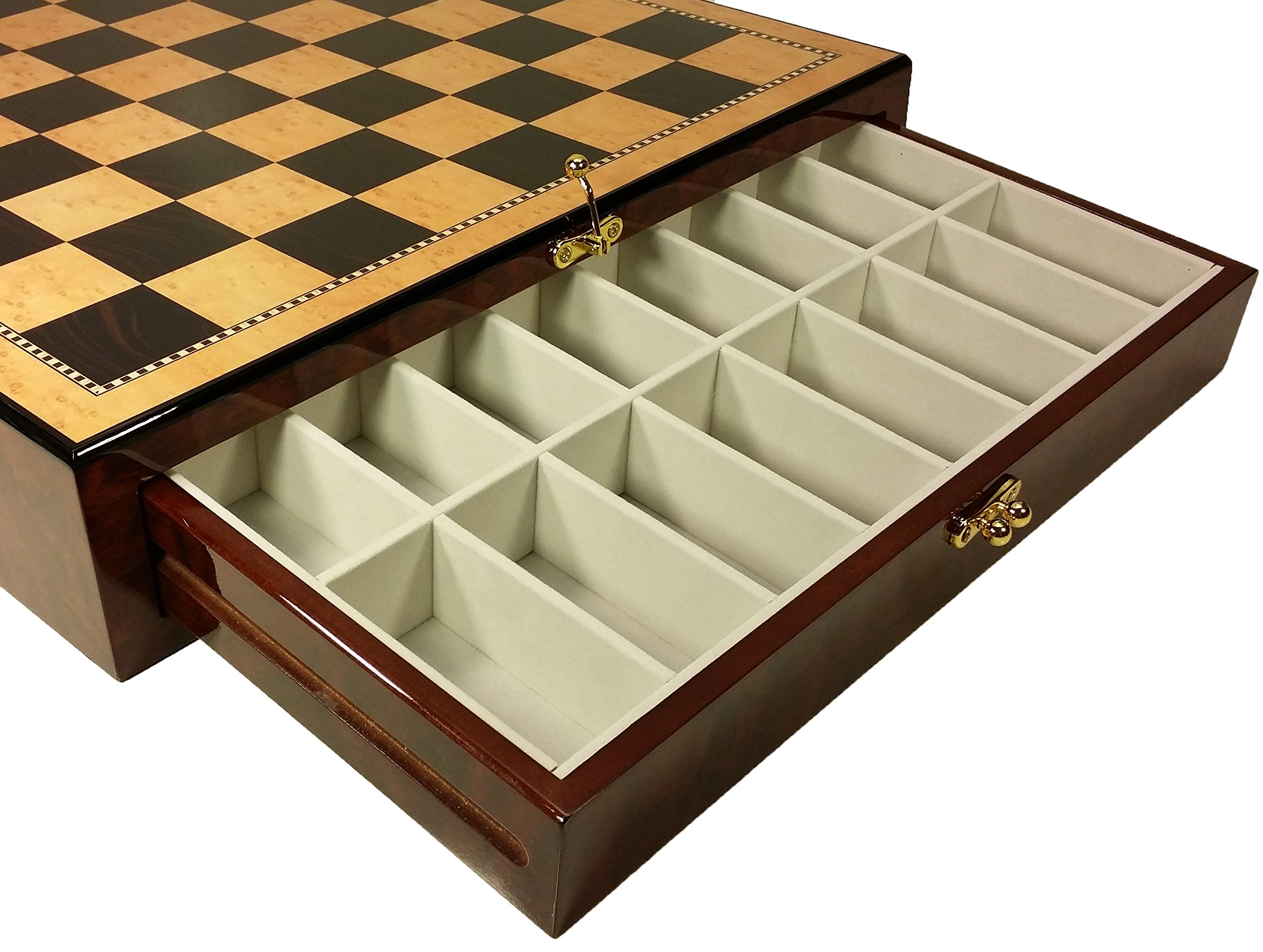 17 High Gloss Chess Storage Board Chest W/ 2 Drawers Dark Walnut and Birdseye Maple Color｜global研究所