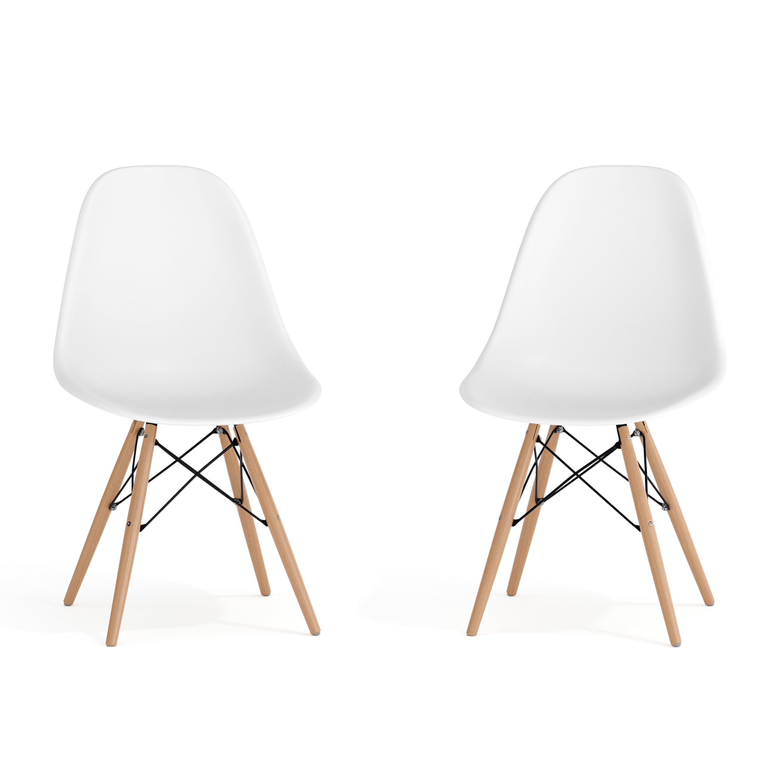 Flash Furniture Elonシリーズ ホワイトプラスチックチェア 木製脚付き 2個パック