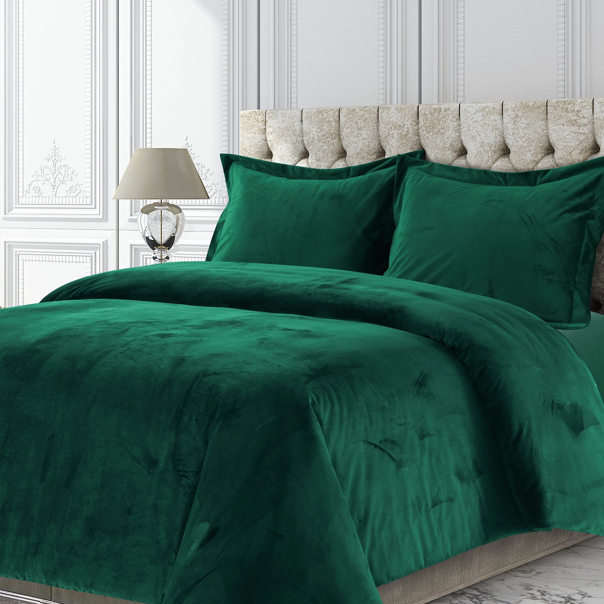 Tribeca Living VENICEDUVET ヴェネツィアベルベットオーバーサイズソリッド綿毛布団仕掛ける、統治女王3点、エメラルド緑であること